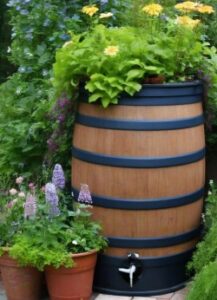 Schöne Regentonne im Garten